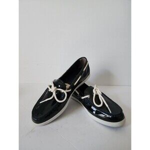 Cole Haan Womens Dark Blue Patent Leather Lace Up Comfort Boat Shoes Size 8 B